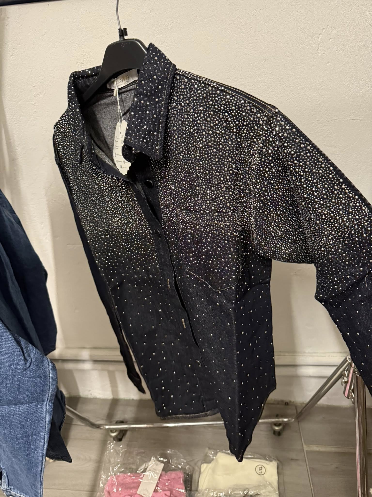 Glitter blouse donkerblauw